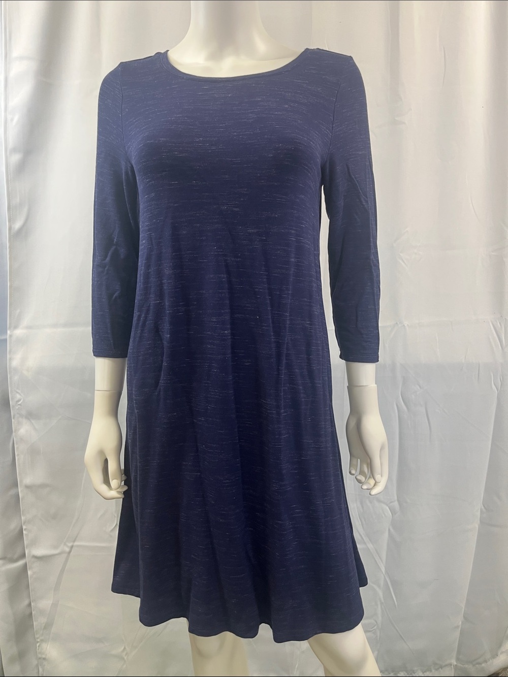Hilary Radley Heathered Navy Long Sleeve A-Line Dress